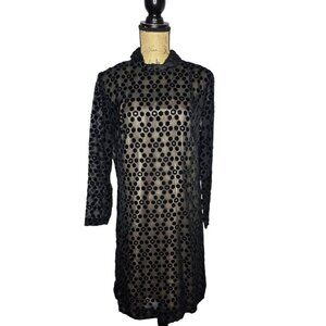 Vintage Polka Dot Geometric Black Dress Semi Sheer Goth Dark Victorian